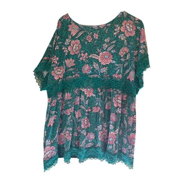 Torrid Super Soft Knit Top 3x Womens Plus Size Green Floral V Neck Pullover - Picture 6 of 6
